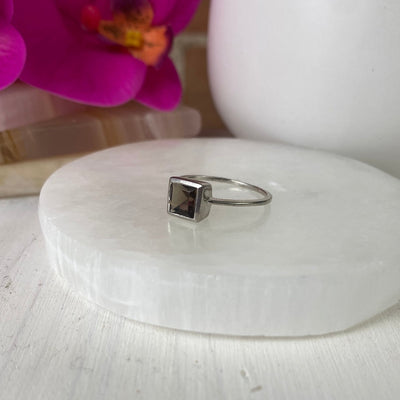 Smoky Quartz Square sterling silver Ring
