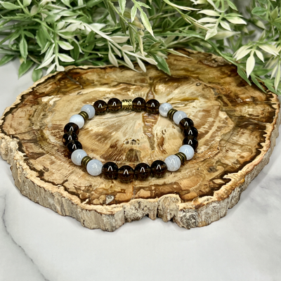 Smoky Quartz and Blue Lace Agate Stretch Bracelet - Artisan Made