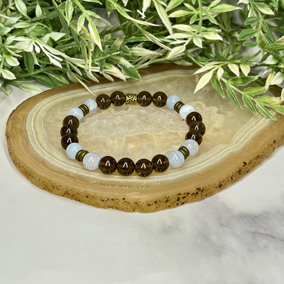 Smoky Quartz and Blue Lace Agate Stretch Bracelet - Artisan Made