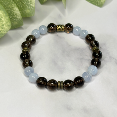 Smoky Quartz and Blue Lace Agate Stretch Bracelet - Artisan Made