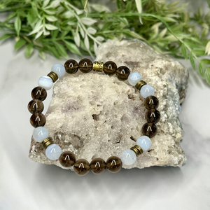 Smoky Quartz and Blue Lace Agate Stretch Bracelet - Artisan Made