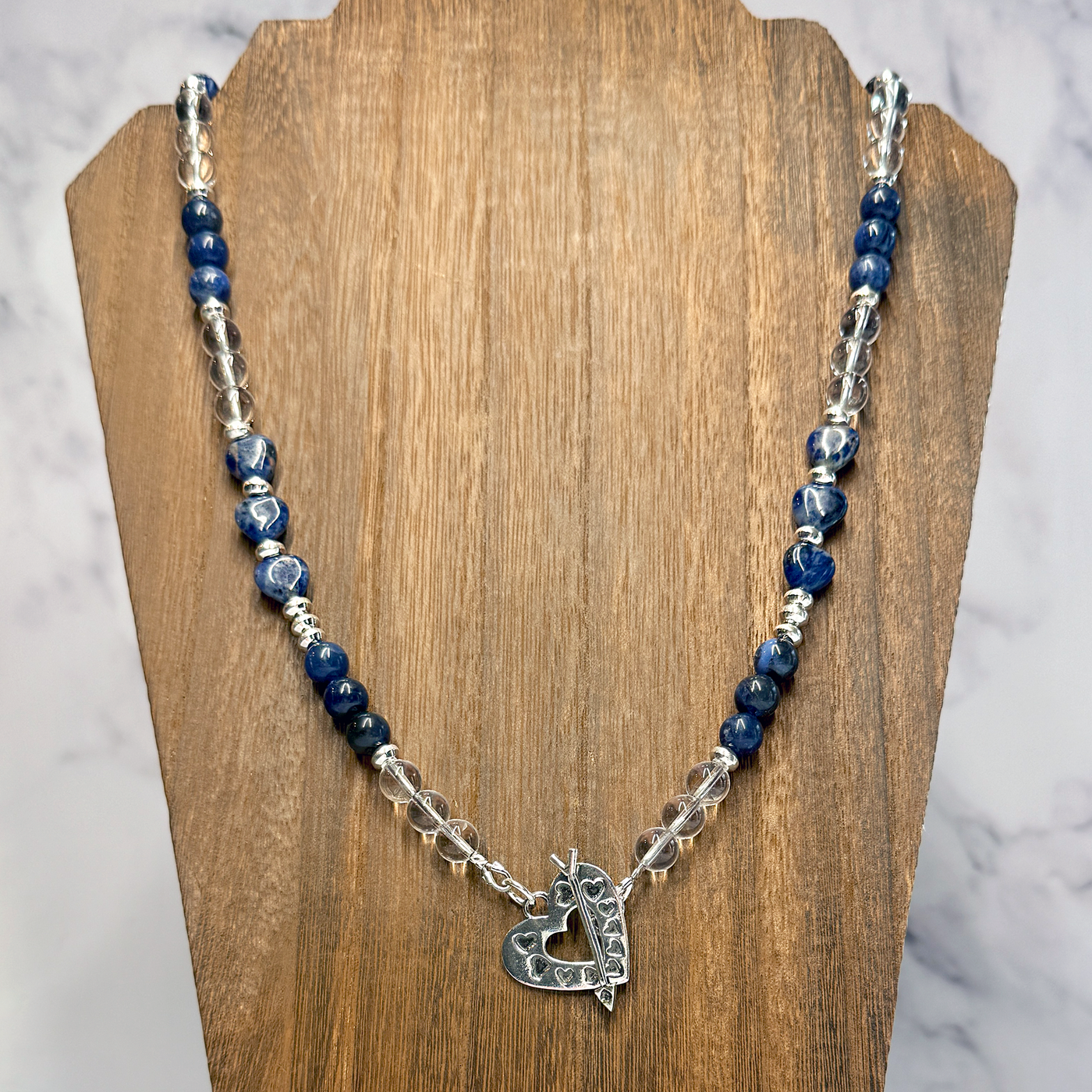 Sodalite and Crystal Quartz Heart Necklace- Artisan Made