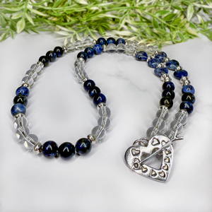 Sodalite and Crystal Quartz Heart Necklace- Artisan Made