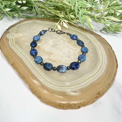 Sodalite and Faceted Hematite Bracelet- Artisan Made