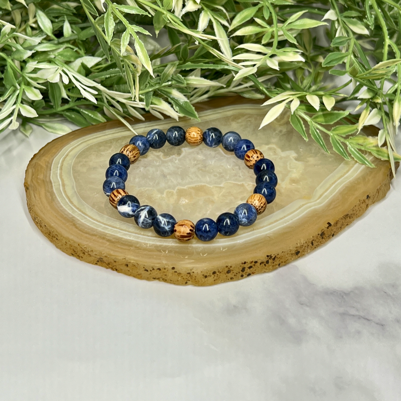 Sodalite and Palm Wood Bracelet - Artisan Made