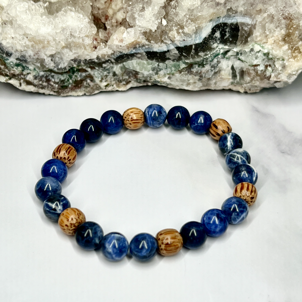 Sodalite and Palm Wood Unisex Bracelet - Artisan Made