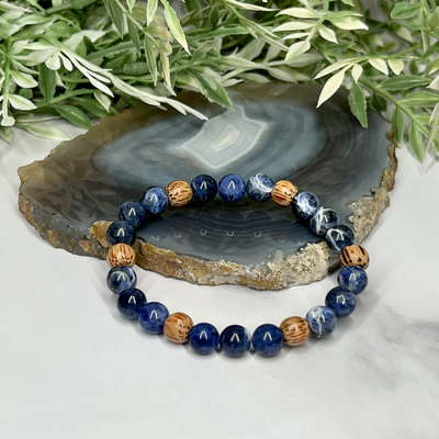 Sodalite and Palm Wood Unisex Bracelet - Artisan Made