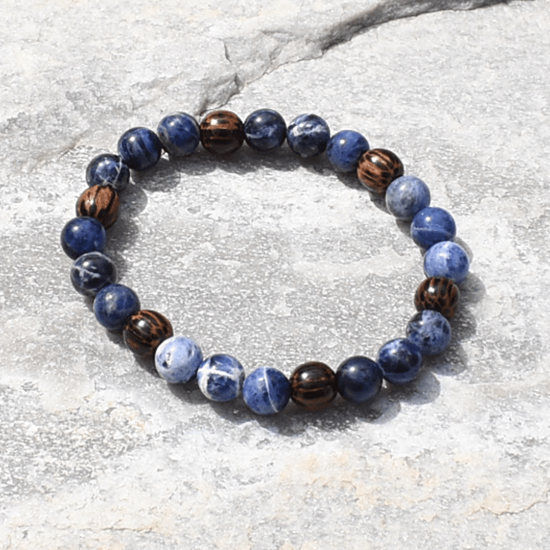 Sodalite and Palm Wood Unisex Bracelet - Artisan Made