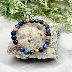 Sodalite and Palm Wood Unisex Bracelet - Artisan Made