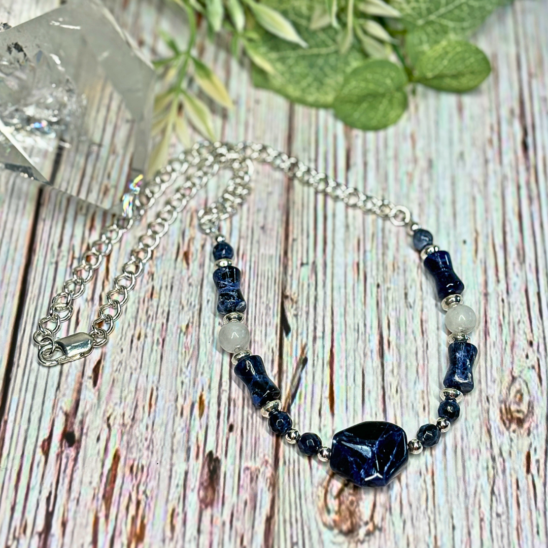 Sodalite and White Jade Necklace- Artisan Made