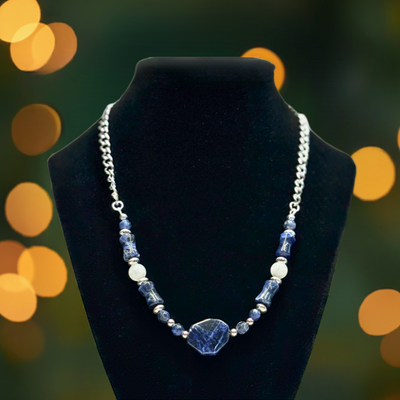 Sodalite and White Jade Necklace- Artisan Made