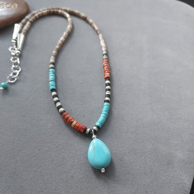 "Southwest Desert" Native Turquoise & Heishi Necklace – Artisan Made