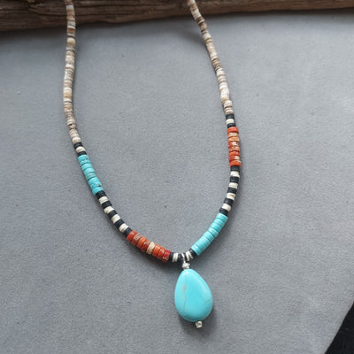 "Southwest Desert" Native Turquoise & Heishi Necklace – Artisan Made