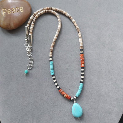 "Southwest Desert" Native Turquoise & Heishi Necklace – Artisan Made