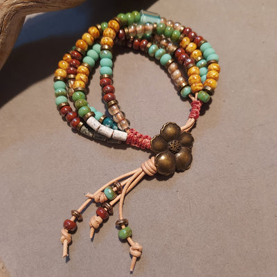 "Southwest Sunset" 4-Strand Leather Bracelet - Artisan Made
