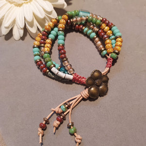 "Southwest Sunset" 4-Strand Leather Bracelet - Artisan Made
