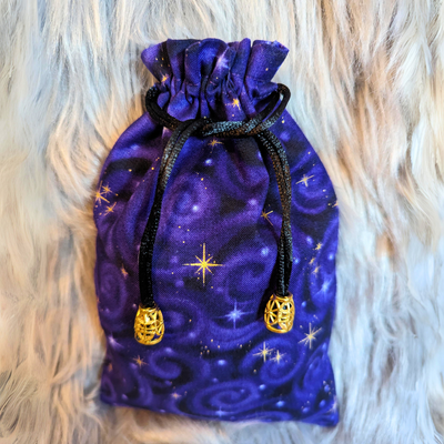 Starry Purple Tarot Card Bag with Brass Accents - Artisan Made