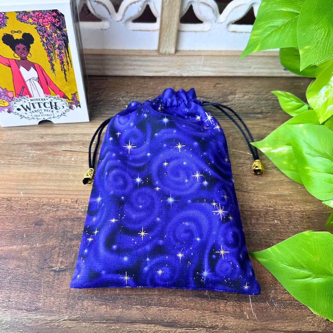Starry Purple Tarot Card Bag with Brass Accents - Artisan Made