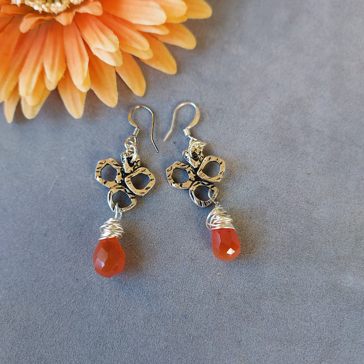 "Stone of Creativity" Carnelian Teardrop Earrings - Artisan Made