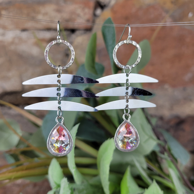 "Stone of Focus and Clarity" Cubic Zirconia & Silver Statement Earrings- Artisan Made