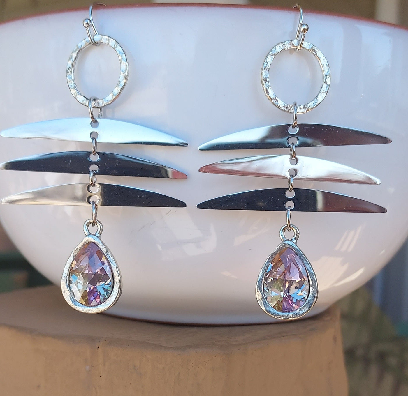"Stone of Focus and Clarity" Cubic Zirconia & Silver Statement Earrings- Artisan Made