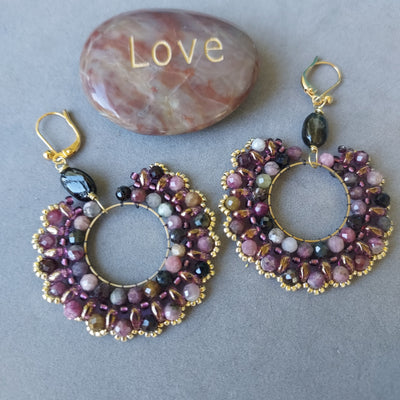 "Stone of Harmony" Rainbow Tourmaline Hoop Earrings - Artisan Made