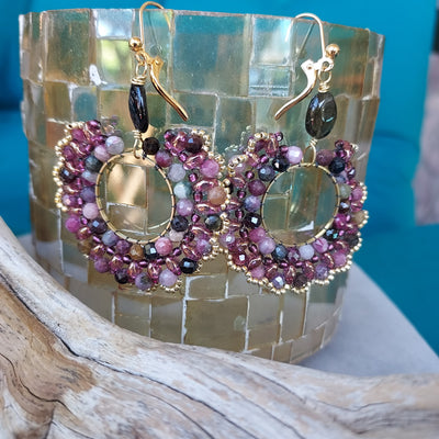 "Stone of Harmony" Rainbow Tourmaline Hoop Earrings - Artisan Made