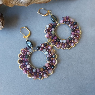 "Stone of Harmony" Rainbow Tourmaline Hoop Earrings - Artisan Made