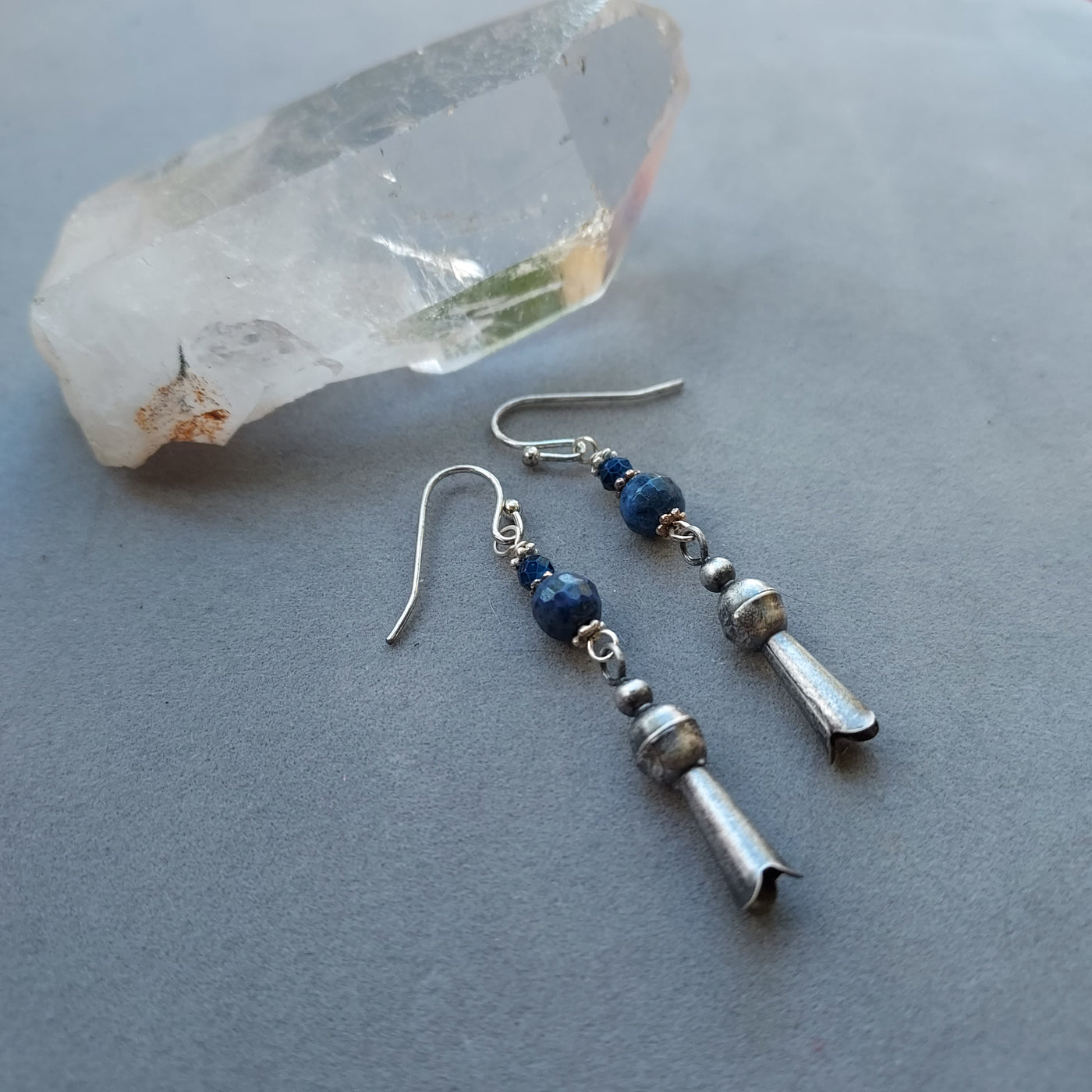 "Stone of Inner Peace" Squash Blossom & Lapis Earrings - Artisan Made