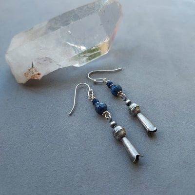 "Stone of Inner Peace" Squash Blossom & Lapis Earrings - Artisan Made