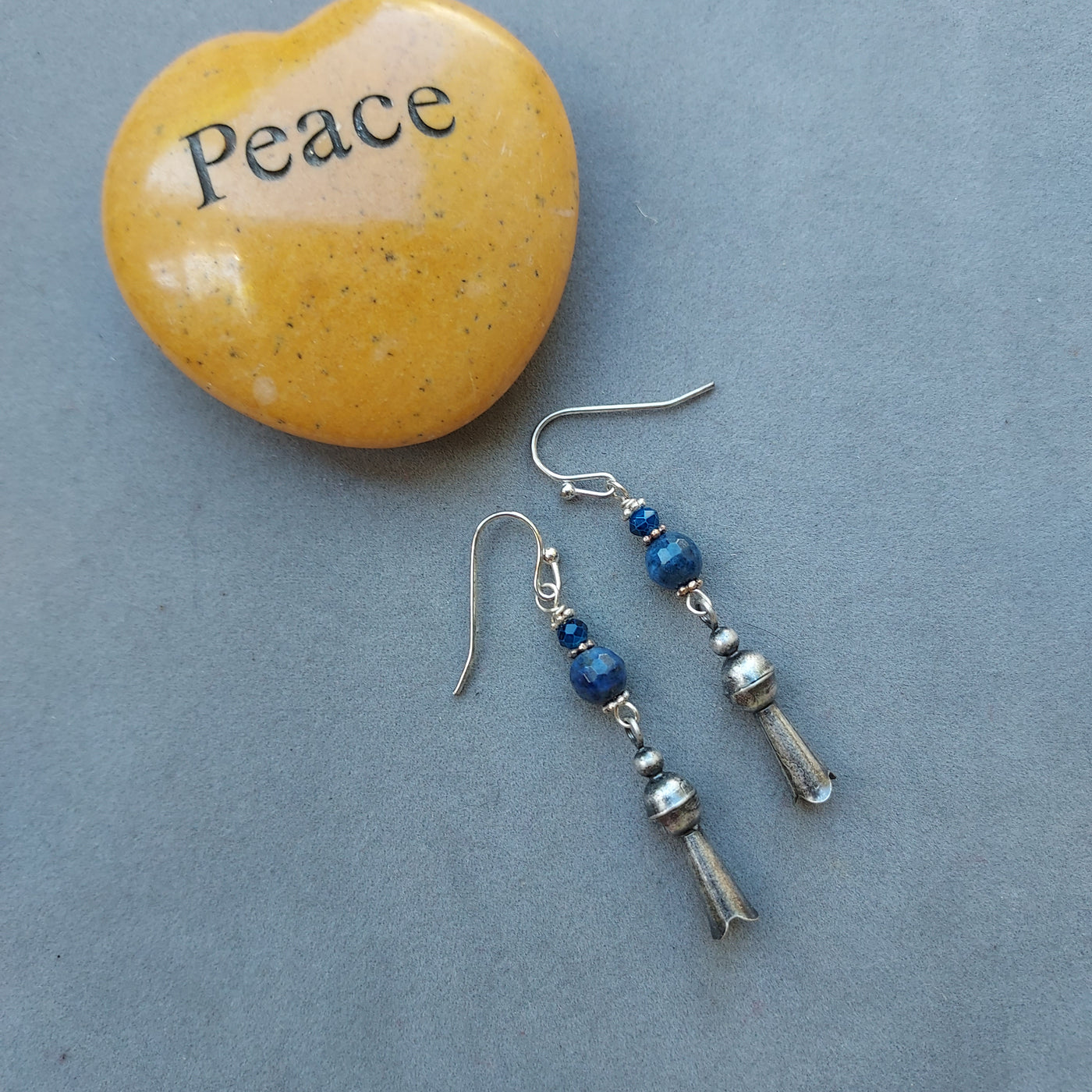 "Stone of Inner Peace" Squash Blossom & Lapis Earrings - Artisan Made