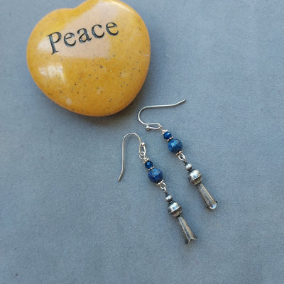 "Stone of Inner Peace" Squash Blossom & Lapis Earrings - Artisan Made
