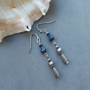 "Stone of Inner Peace" Squash Blossom & Lapis Earrings - Artisan Made