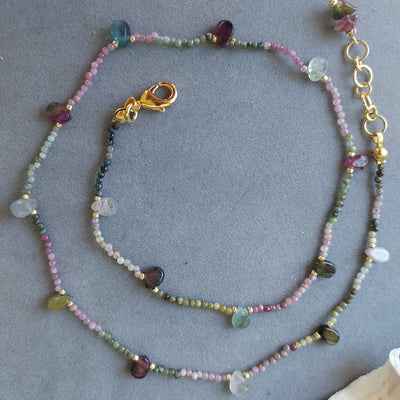 "Stone of Joy & Happiness" Rainbow Tourmaline Teardrop Minimalist Necklace - Artisan Made