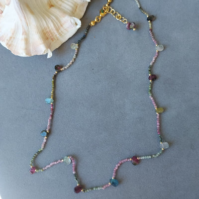"Stone of Joy & Happiness" Rainbow Tourmaline Teardrop Minimalist Necklace - Artisan Made
