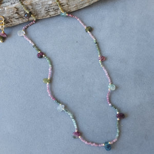 "Stone of Joy & Happiness" Rainbow Tourmaline Teardrop Minimalist Necklace - Artisan Made
