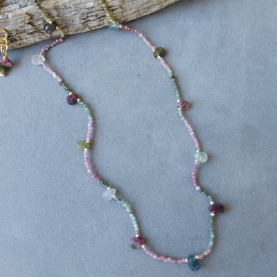 "Stone of Joy & Happiness" Rainbow Tourmaline Teardrop Minimalist Necklace - Artisan Made
