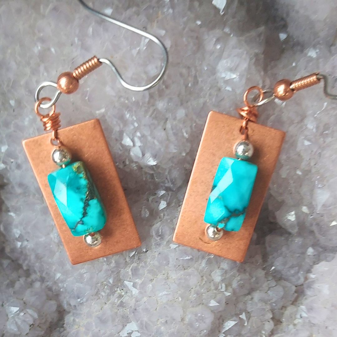 "Stone of Peace & Calm" Turquoise & Copper Earrings- Artisan Made