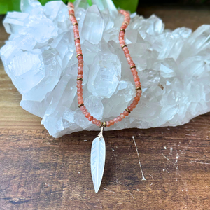 "Stone of Radiant Energy" Sunstone & Mother of Pearl Necklace - Artisan Made