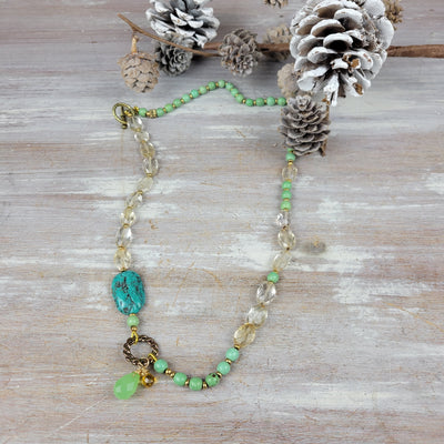 "Sun and Sky" Citrine, Chrysoprase & Turquoise Necklace - Artisan Made