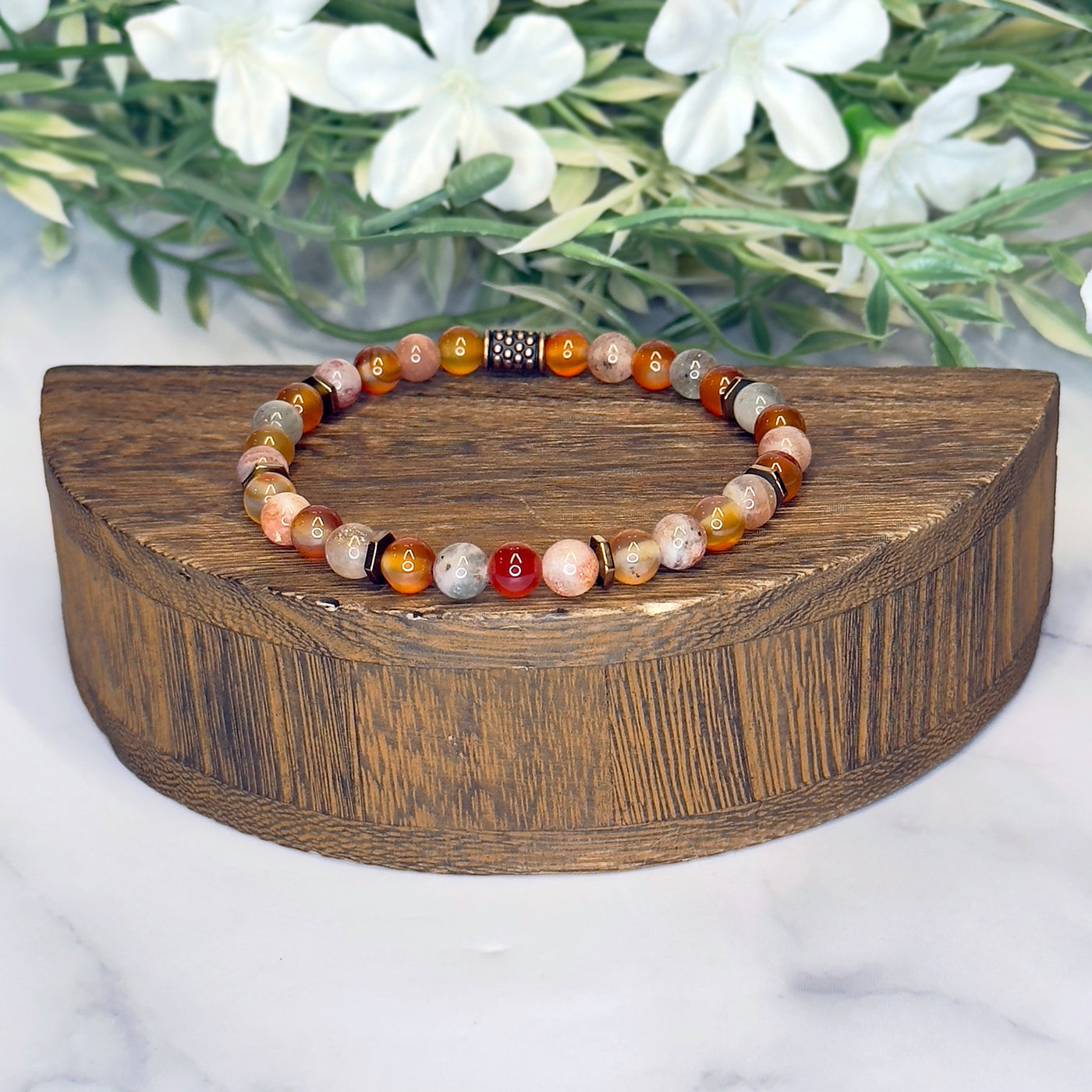 Sunstone, Carnelian & Hematite Stretch Bracelet- Artisan Made