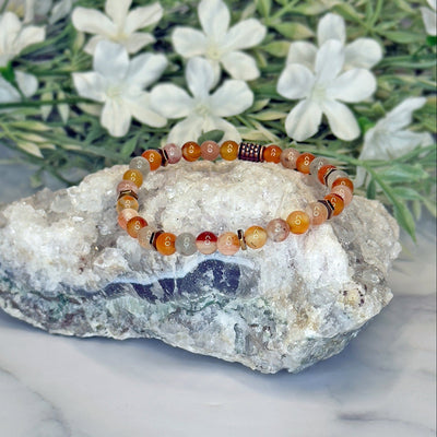 Sunstone, Carnelian & Hematite Stretch Bracelet- Artisan Made