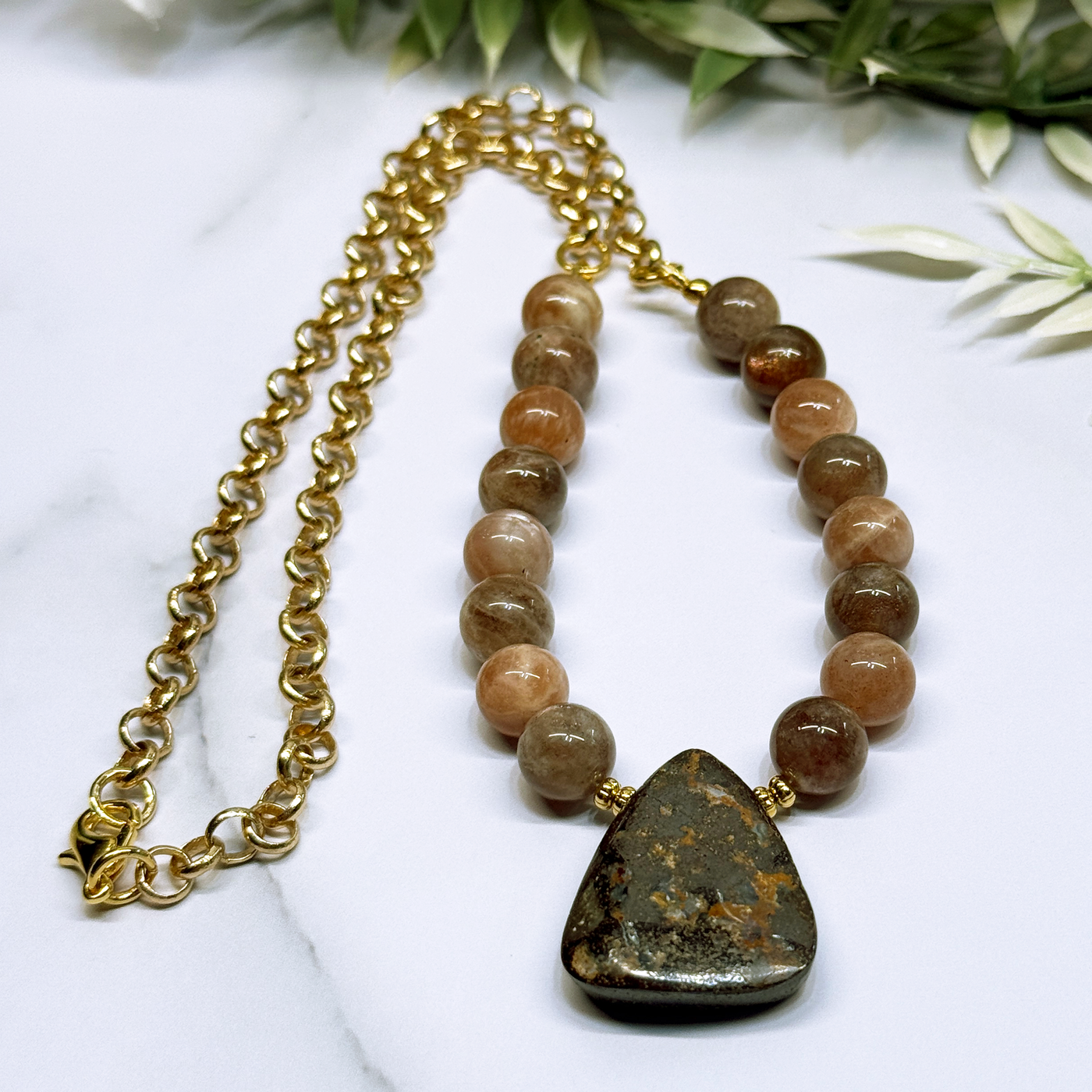 Sunstone, Chocolate Sunstone and Boulder Opal Necklace - Artisan Made