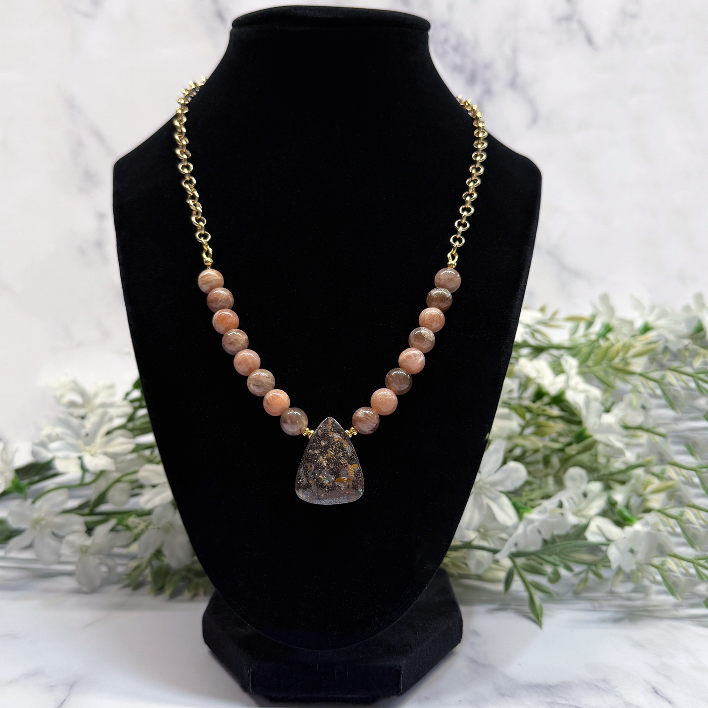 Sunstone, Chocolate Sunstone and Boulder Opal Necklace - Artisan Made