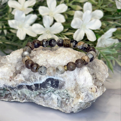 Sunstone, Moonstone & Chocolate Labradorite Stretch Bracelet- Artisan Made