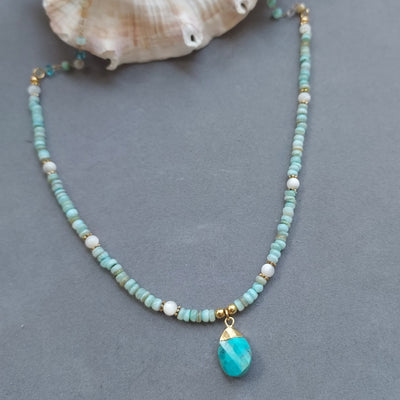 "Surfside" Turquoise & Shell Necklace - Artisan Made