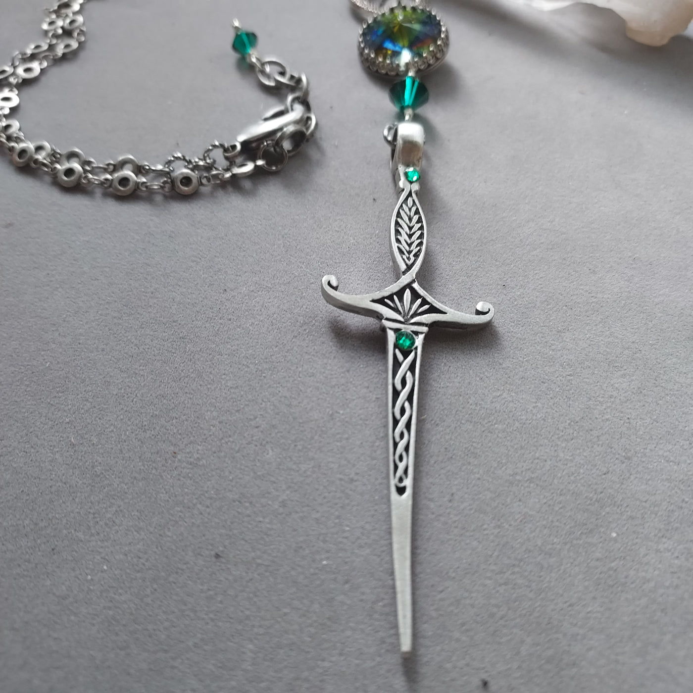 "Sword of Tara" Celtic/Viking Sword & Crystal Necklace – Artisan Made