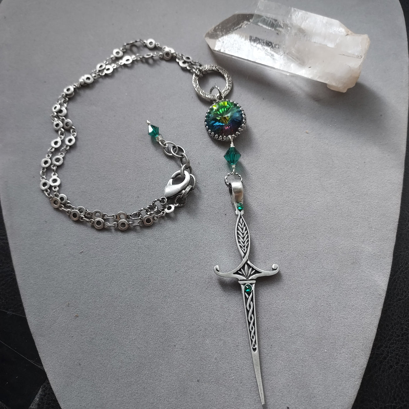 "Sword of Tara" Celtic/Viking Sword & Crystal Necklace – Artisan Made