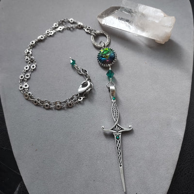 "Sword of Tara" Celtic/Viking Sword & Crystal Necklace – Artisan Made