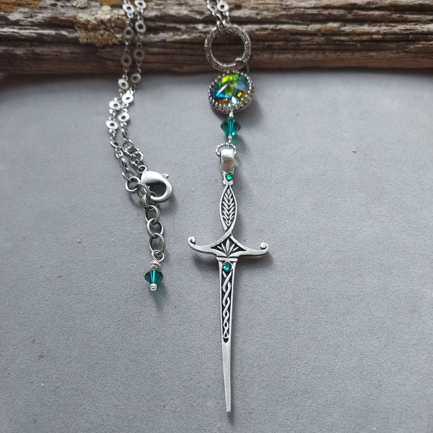 "Sword of Tara" Celtic/Viking Sword & Crystal Necklace – Artisan Made